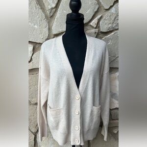 Vintage 525 Women's 100% Cashmere Cardigan Sweater Size Medium Beige Y2K Cozy